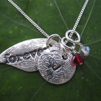 Forever Leaf Necklace, Initial, couples birthstones