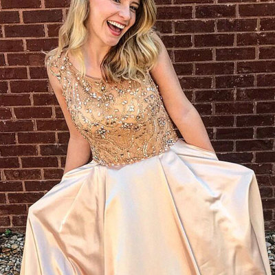 Elegant scoop long prom dresses evening dresses with pockets - Thumbnail 5