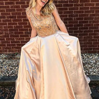 Elegant Scoop Long Prom Dresses Evening Dresses with Pockets - Thumbnail 1