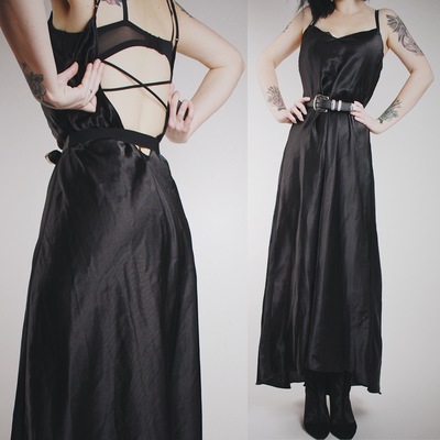 RESERVED FOR @Lys_nova - ENCHANTRESS - Vintage 80s Black Satin Gown 