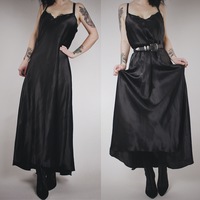 RESERVED FOR @Lys_nova - ENCHANTRESS - Vintage 80s Black Satin Gown  - Thumbnail 1