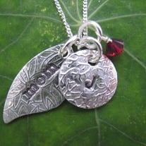 Mom Leaf Necklace with 1 Initial M,1 Birthstone