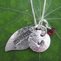 Mom Leaf Necklace with 1 Initial M,1 Birthstone - Thumbnail 1