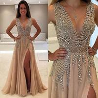 Charming A-Line Split-Front V-Neck Beading Long Prom Dress  - Thumbnail 2
