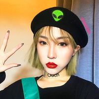 BLACK/PURPLE ALIEN SOFT WOOL HEART BERET - Thumbnail 2