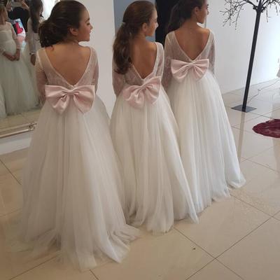 Pink/white flower girl dresses for wedding party - Thumbnail 5