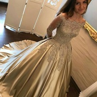 Elegant Long Sleeves Prom Dress Birthday Dress Graduation Dress - Thumbnail 1