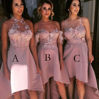 3 styles blush hi low bridesmaid dresses - Thumbnail 5