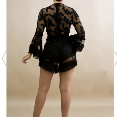 Fringe sheer romper