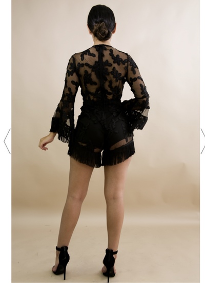 Fringe sheer romper