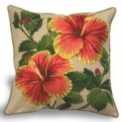 "red/yellow hibiscus" cotton/linen embroidered pillow cover!