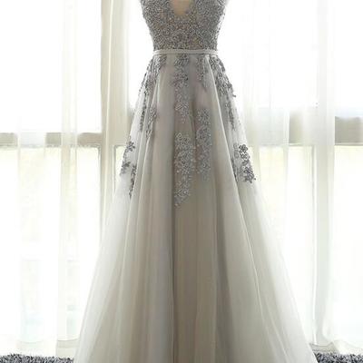 Grey party dresses, grey tulle prom dresses 2018, formal dresses