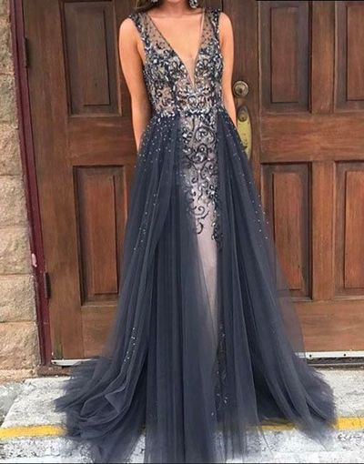 Long prom dress, V-neck prom dresses, sparkly prom dress, gorgeous prom dress, BD1398