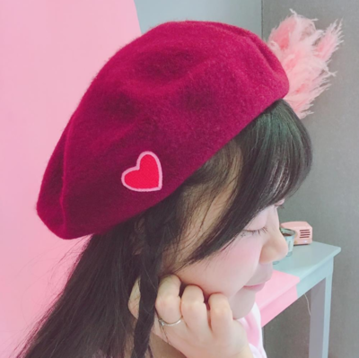 Sweet Red Heart Embroidery Soft Wool Beret Hat