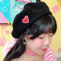 Sweet Red Heart Embroidery Soft Wool Beret Hat - Thumbnail 1