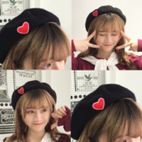 Sweet Red Heart Embroidery Soft Wool Beret Hat - Thumbnail 3