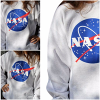 Light Gray NASA Space Galaxy Starry Sky Printed Sweatshirt - Thumbnail 3