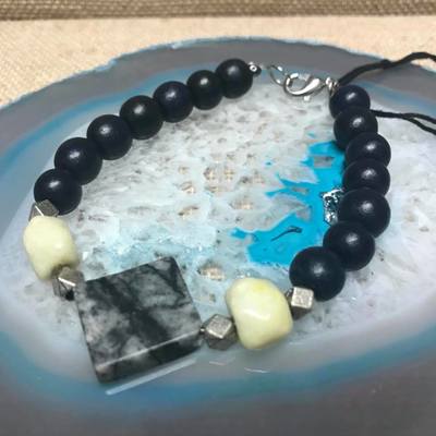 Wild Child Wood/Gemstone Bracelet - Black #1