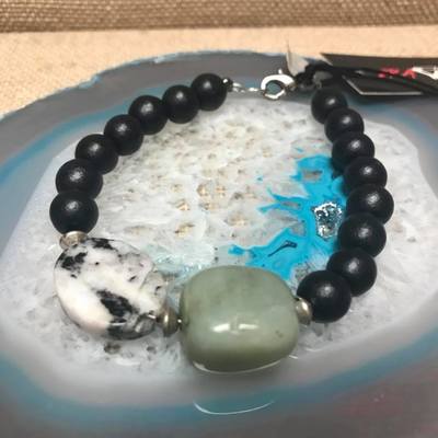 Wild child wood/gemstone bracelet - black #2