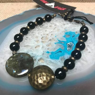 Wild Child Wood/Gemstone Bracelet - Black #6