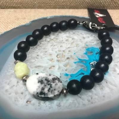 Wild Child Wood/Gemstone Bracelet - Black #7