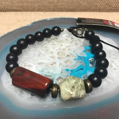 Wild child wood/gemstone bracelet - black #5 - Thumbnail 2