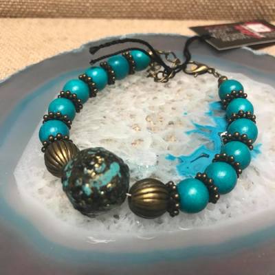 Wild child wood/gemstone bracelet - color #22