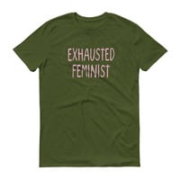 Exhausted Feminist Unisex Short-Sleeve T-Shirt (purple and green) - Thumbnail 1
