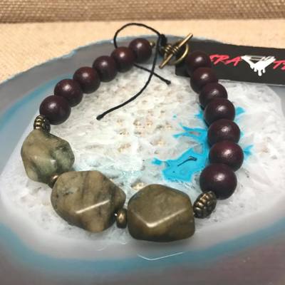 Wild child wood/gemstone bracelet - natural #6