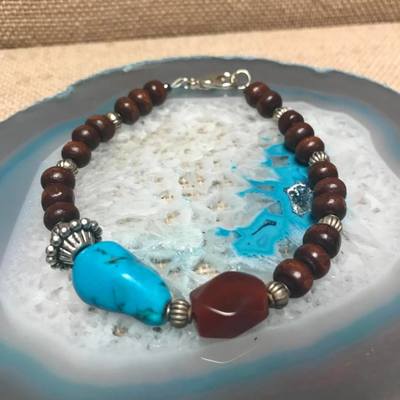 Wild Child Wood/Gemstone Bracelet - Natural #7