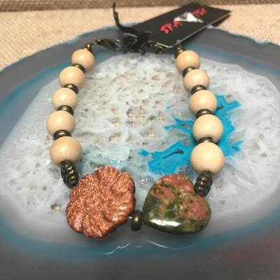 Wild child wood/gemstone bracelet - natural #10