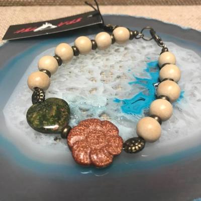 Wild Child Wood/Gemstone Bracelet - Natural #13