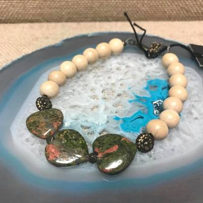 Wild child wood/gemstone bracelet - natural #15