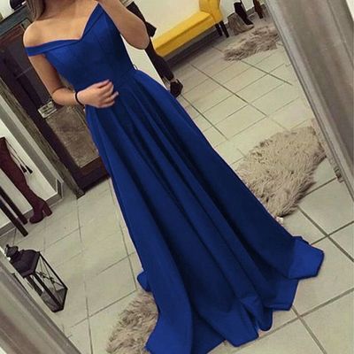 Blue prom dresses 2018, lovely formal gowns, off shoulder party dress