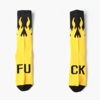 Free Shipping-F U C K YELLOW FLAME SOCKS - Thumbnail 3