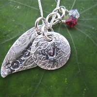 Forever Leaf Necklace, Initial, couples birthstones - Thumbnail 1