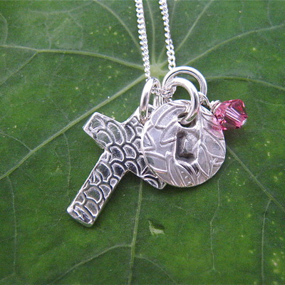 Cross necklace w initial & birthstone