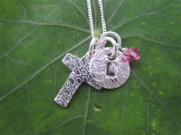 Cross Necklace w Initial & Birthstone