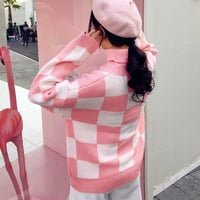 Pastel Pink / Blue Checker Turtle Neck Sweater - Thumbnail 1