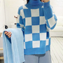Pastel Pink / Blue Checker Turtle Neck Sweater-3