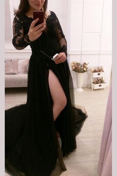 Black Party Dresses, Long Sleeves Party Dresses, Prom Dress