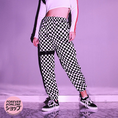 Checker jogger pants with black band