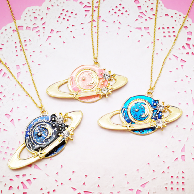 {free shipping} universe planet saturn moon necklace