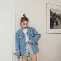 {Free Shipping} Flower Embroidered Denim Jacket Coat - Thumbnail 2