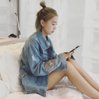 {Free Shipping} Flower Embroidered Denim Jacket Coat - Thumbnail 3