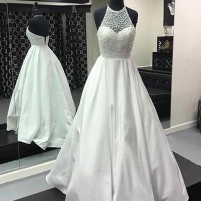 Elegant white halter prom dresses with beaded - Thumbnail 5