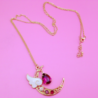 Harajuku Moon Angel Wing Rhinestone Necklace - Thumbnail 4