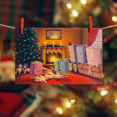 "presents opening children" holiday cards (packs of 3/6/12/24)