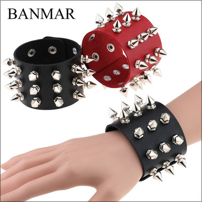 Spikes Rivet Stud Wide Cuff Leather Punk Gothic Rock Unisex Bangle Bracelet 