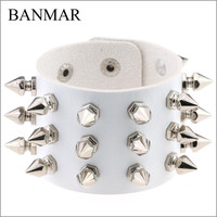 Spikes Rivet Stud Wide Cuff Leather Punk Gothic Rock Unisex Bangle Bracelet  - Thumbnail 4
